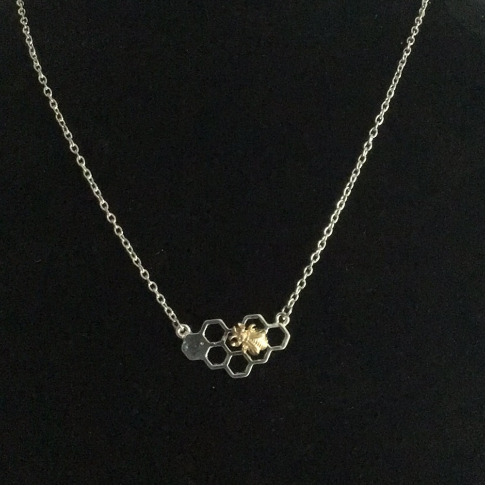 Honey Bee Silver and Gold Honeycomb Necklace - Picture 5 of 5